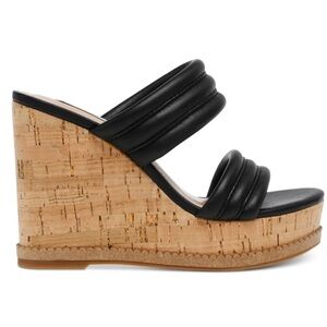 Steve Madden Black Quilted Cork Wedge Heels Size 7.5